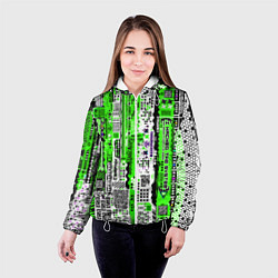 Куртка с капюшоном женская Киберпанк паттерн зелёный, цвет: 3D-белый — фото 2