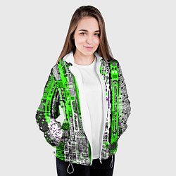 Куртка с капюшоном женская Киберпанк паттерн зелёный, цвет: 3D-белый — фото 2