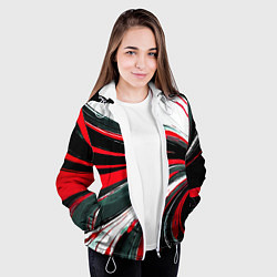 Куртка с капюшоном женская Волнистые чёрно-красные линии на белом фоне, цвет: 3D-белый — фото 2