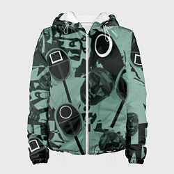 Куртка с капюшоном женская Игра в кальмара маска ведущего и стражников, цвет: 3D-белый