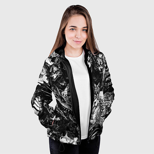 Женская куртка Дракон и другие мифические существа в стиле тату / 3D-Черный – фото 3