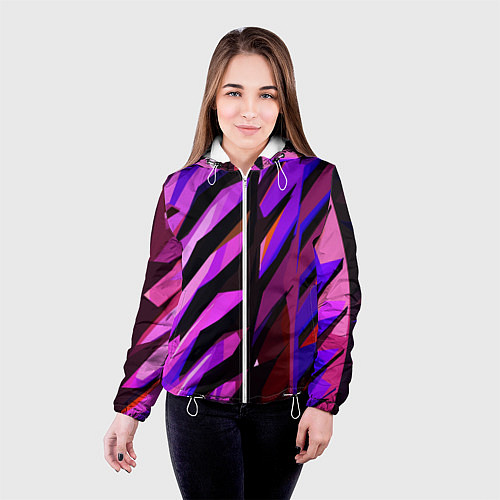 Женская куртка Фиолетово -чёрная абстракция / 3D-Белый – фото 4