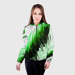 Куртка с капюшоном женская Чёрно-зелёные острые полосы на белом фоне, цвет: 3D-черный — фото 2