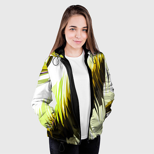Женская куртка Чёрно-жёлтые острые полосы на белом фоне / 3D-Черный – фото 3