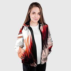 Куртка с капюшоном женская Чёрно-красные острые полосы на белом фоне, цвет: 3D-черный — фото 2