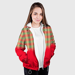 Куртка с капюшоном женская Красный с зелёным текстурированный, цвет: 3D-белый — фото 2