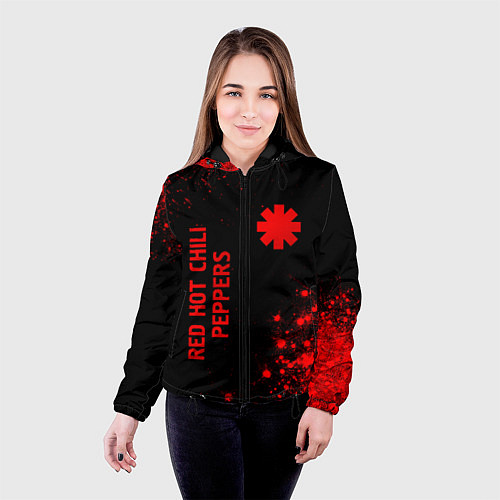 Женская куртка Red Hot Chili Peppers - red gradient вертикально / 3D-Черный – фото 4