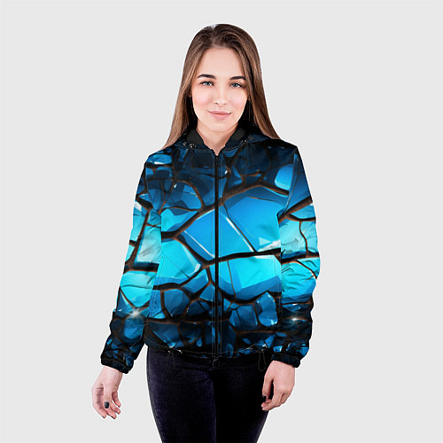 Женская куртка Синяя текстура объемных плит / 3D-Черный – фото 4