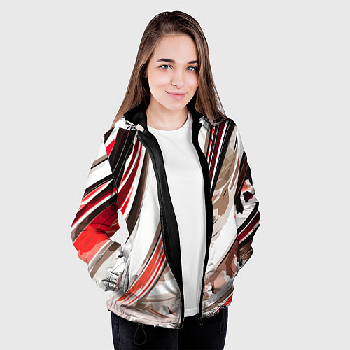 Женская куртка Волнистая бело-красная абстракция / 3D-Черный – фото 3