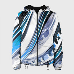 Куртка с капюшоном женская Волнистая бело-синяя абстракция, цвет: 3D-черный