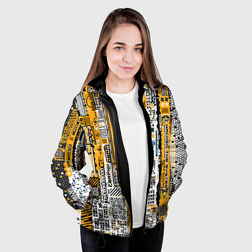 Женская куртка Cyberpunk pattern yellow / 3D-Черный – фото 3
