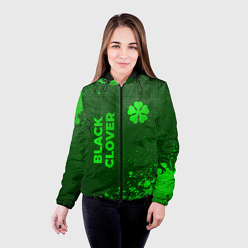 Женская куртка Black Clover - green gradient вертикально / 3D-Черный – фото 4