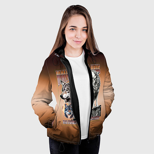 Женская куртка Волки с надписью / 3D-Черный – фото 3
