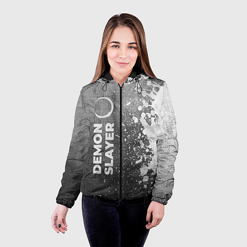 Женская куртка Demon Slayer - grey gradient по-вертикали / 3D-Черный – фото 4