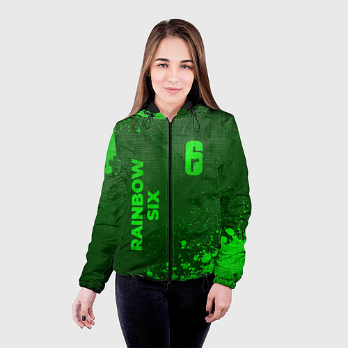 Женская куртка Rainbow Six - green gradient вертикально / 3D-Черный – фото 4