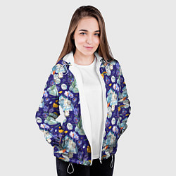 Куртка с капюшоном женская Крокусы и зяблик во льдах, цвет: 3D-белый — фото 2