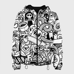 Куртка с капюшоном женская Black and white doddle monsters, цвет: 3D-черный