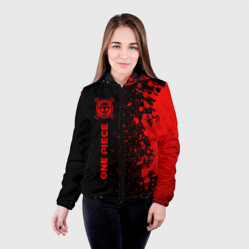 Женская куртка One Piece - red gradient по-вертикали / 3D-Черный – фото 4