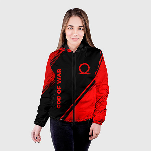Женская куртка God of War - red gradient вертикально / 3D-Черный – фото 4