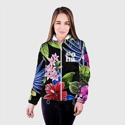Куртка с капюшоном женская Tropical flowers - aloha, цвет: 3D-белый — фото 2