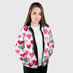 Куртка с капюшоном женская Сердечки-смайлики, цвет: 3D-черный — фото 2