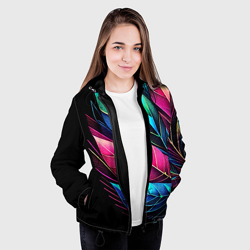 Женская куртка Букет из цветных перьев - неон / 3D-Черный – фото 3