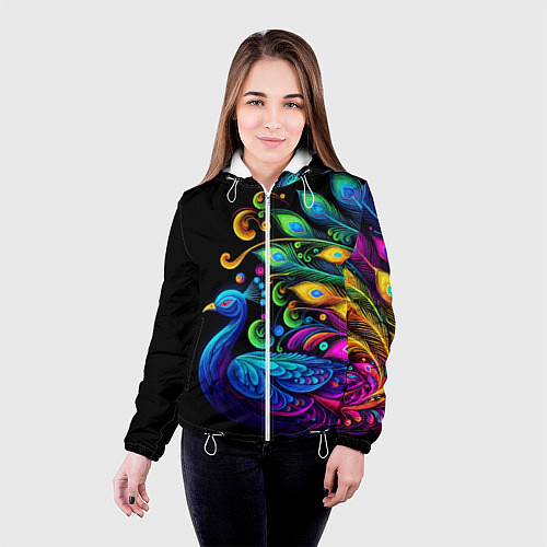Женская куртка Neon peacock - art / 3D-Белый – фото 4