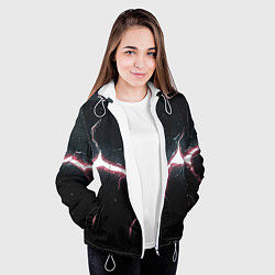 Куртка с капюшоном женская Разлом на черной плите, цвет: 3D-белый — фото 2
