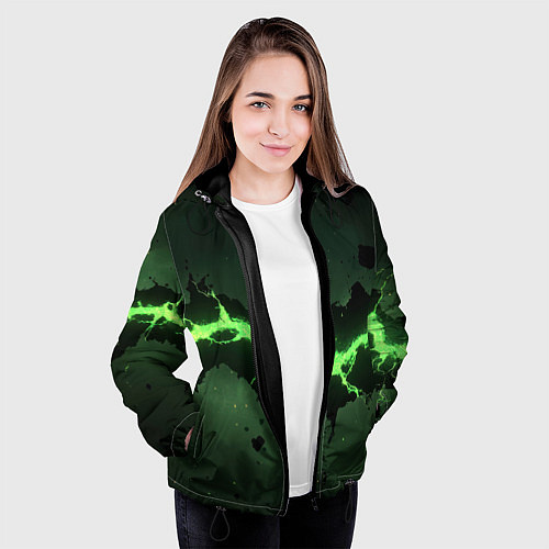 Женская куртка Неоновая плита с зеленым разломом / 3D-Черный – фото 3