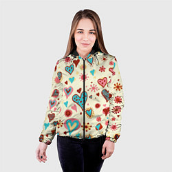 Куртка с капюшоном женская Цветные сердечки, цвет: 3D-черный — фото 2
