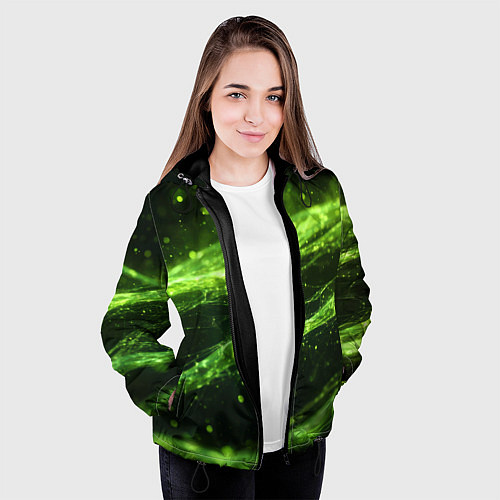 Женская куртка Текстура зеленая жидкость / 3D-Черный – фото 3