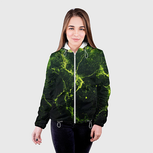 Женская куртка Зеленые волокна - текстура / 3D-Белый – фото 4