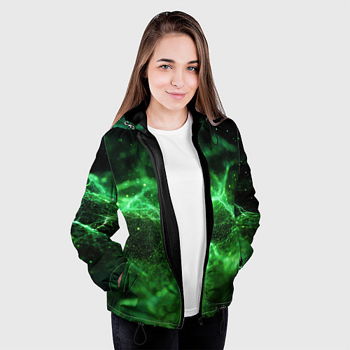 Женская куртка Зеленая связь текстура / 3D-Черный – фото 3