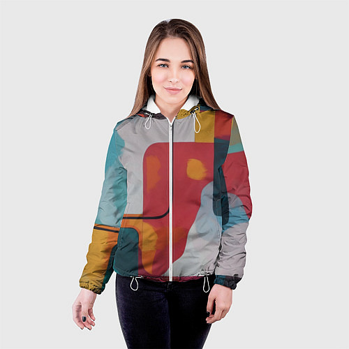Женская куртка Абстракция с прямоугольниками / 3D-Белый – фото 4