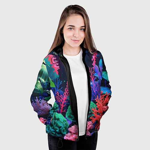 Женская куртка Подводный мир с кораллами / 3D-Черный – фото 3