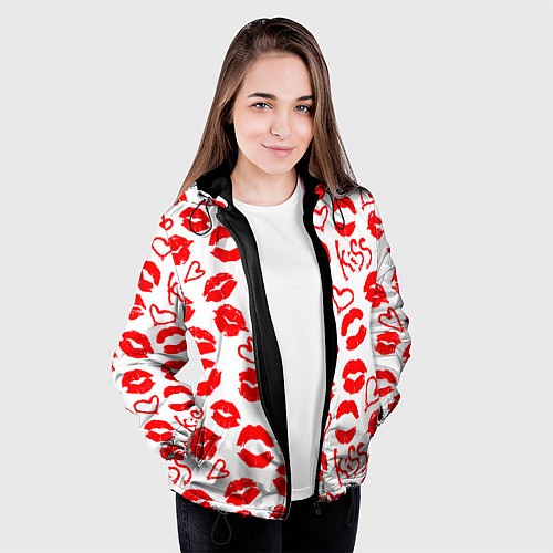 Женская куртка Губы и сердца / 3D-Черный – фото 3