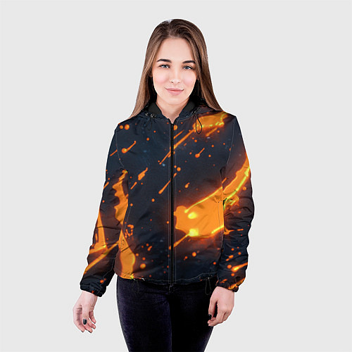 Женская куртка Оранжевая краска в движении / 3D-Черный – фото 4