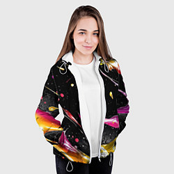 Куртка с капюшоном женская Мазки краски на черном, цвет: 3D-белый — фото 2