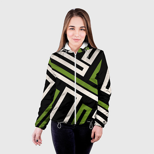 Женская куртка Прямоугольники по диагонали-зеленый, черный / 3D-Белый – фото 4