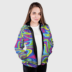 Куртка с капюшоном женская Разноцветная абстракция волны, цвет: 3D-черный — фото 2