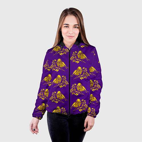 Женская куртка Золотые птички на индиго / 3D-Черный – фото 4