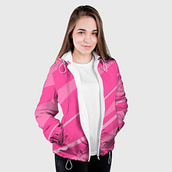 Куртка с капюшоном женская Розовый однотонный абстракция с полосой, цвет: 3D-белый — фото 2