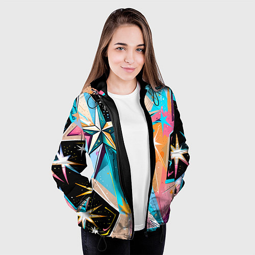 Женская куртка Граффити звезды / 3D-Черный – фото 3
