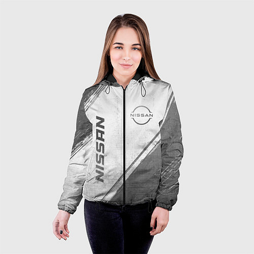 Женская куртка Nissan - white gradient вертикально / 3D-Черный – фото 4