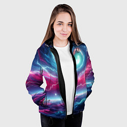 Куртка с капюшоном женская Spiral neon galaxy - ai art fantasy, цвет: 3D-черный — фото 2