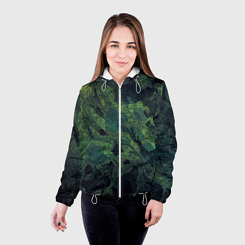 Женская куртка Абстракция - green camouflage background / 3D-Белый – фото 4