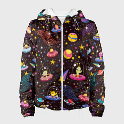 Куртка с капюшоном женская Мультяшные космические обитатели, цвет: 3D-белый