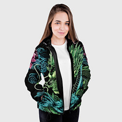 Куртка с капюшоном женская Ирезуми - неоновый японский дракон, цвет: 3D-черный — фото 2