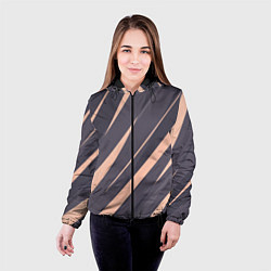 Куртка с капюшоном женская Перламутровый серый полосы, цвет: 3D-черный — фото 2