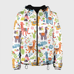 Куртка с капюшоном женская Ламы паттерн, цвет: 3D-черный